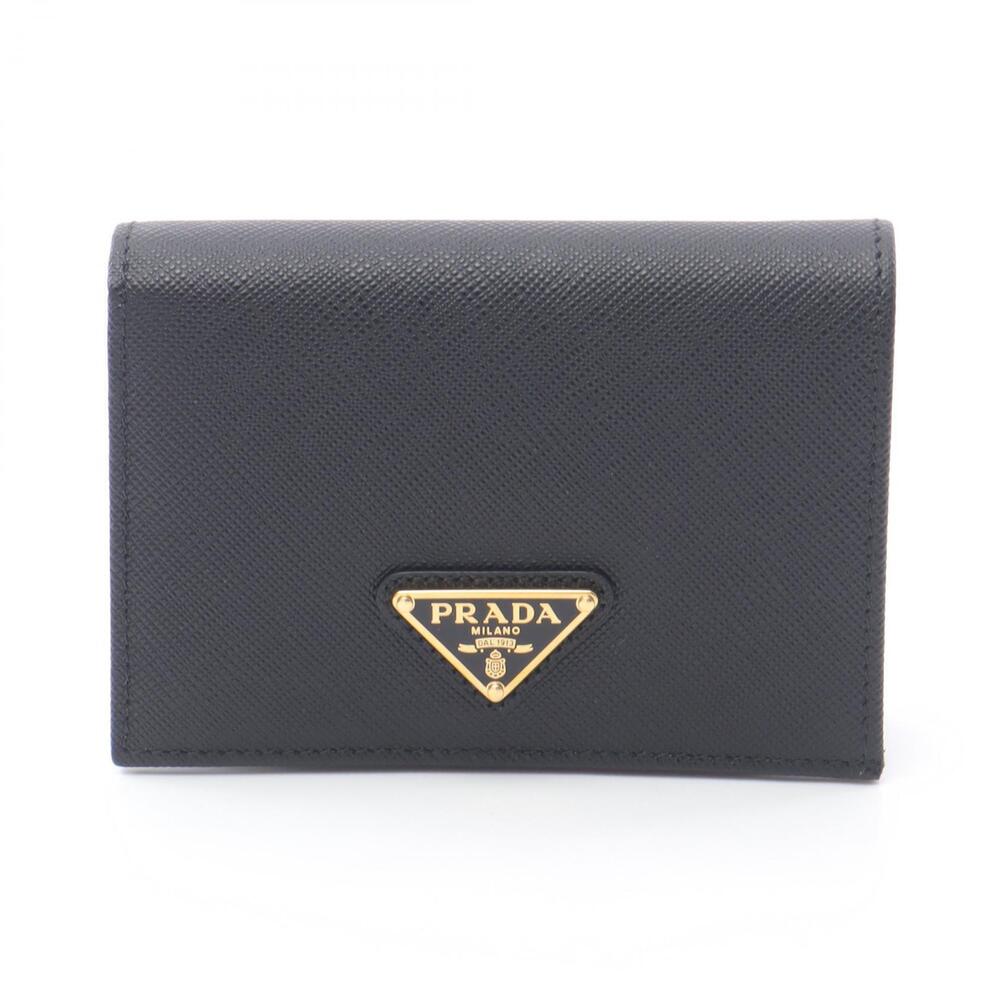 Prada Saffiano Triang Bifold Wallet Leather Black